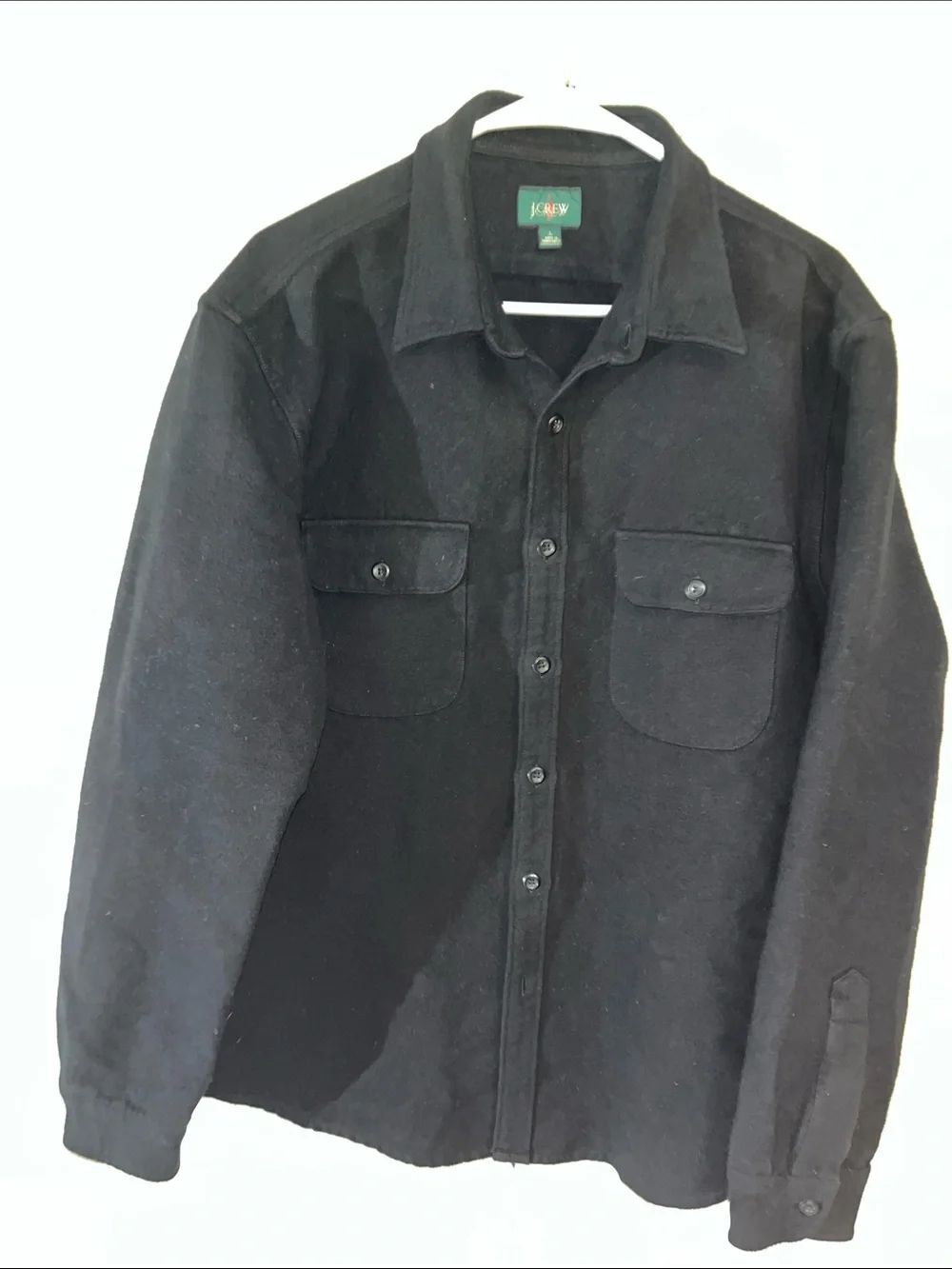 J.Crew Black Heavy 100% Cotton Flannel Work Shirt Jacket Shacket L Mens Winter